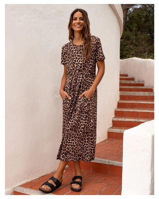 Threadbare Brown Leopard 'Danni' Cotton Smock-Style Dress