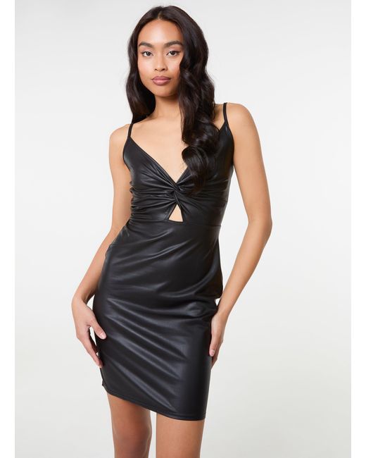 Pink Vanilla Black Pu Twist Front Strap Dress