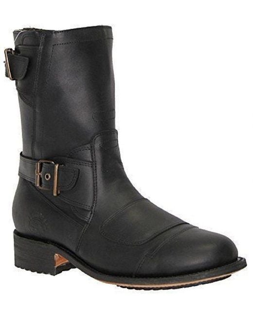 Grinders Black Leather Cowboy Boots-Route 66 for men