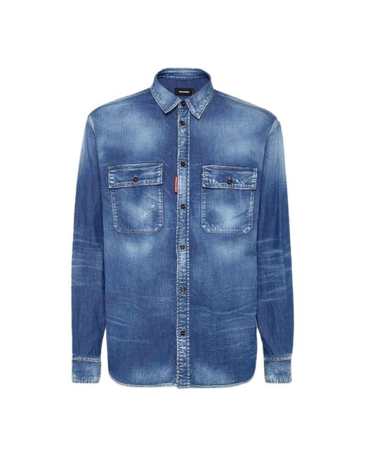 DSquared² Blue Relax Dan Worker Pocket Shirt Cotton for men