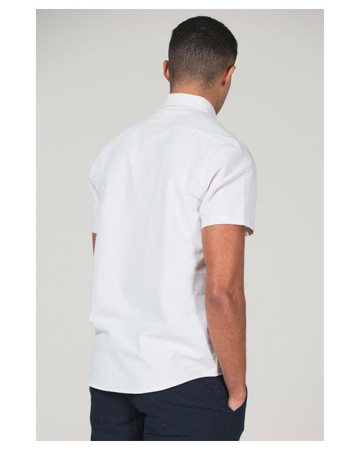 Tokyo Laundry White Cotton Short Sleeved Button-Up Oxford Shirt for men