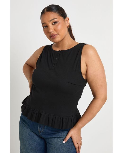 Boohoo Black Plus Button Down Ruffle Hem Top