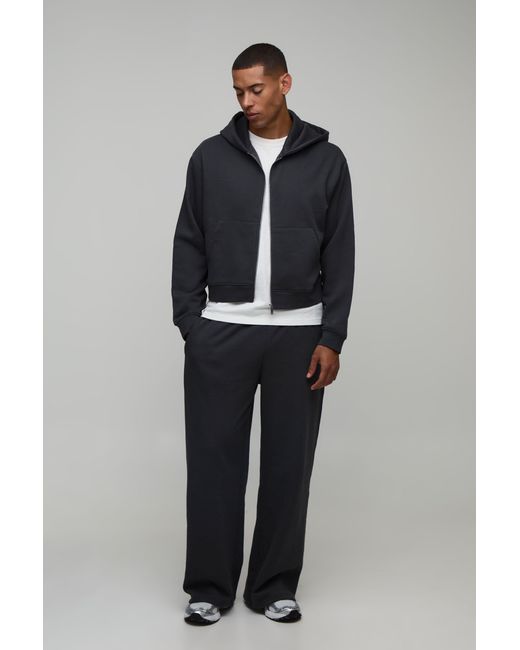 BoohooMAN Blue Oversized Boxy Zip Through Hoodie And Wide Leg Jogger for men