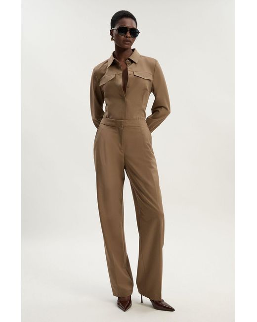 Karen Millen Natural Viscose Blend Tailored Tapered Leg Trouser