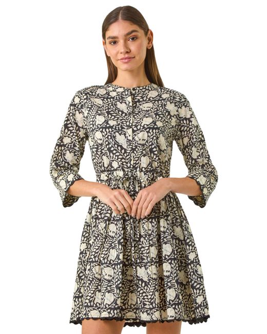 Roman Gray Floral Frill Buttoned Shirt Dress