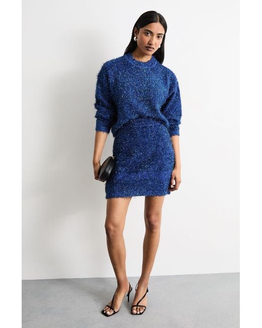 Warehouse Blue Metallic Knitted Sweater
