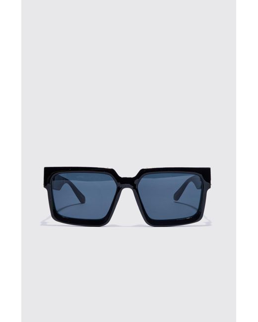 BoohooMAN Blue Plastic Temple Detail Sunglasses for men