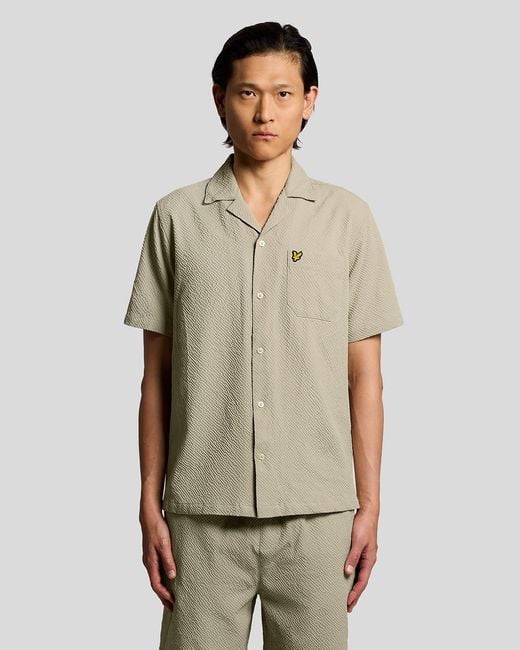 Lyle & Scott Green Short Sleeve Crinkle Resort Shirt for men