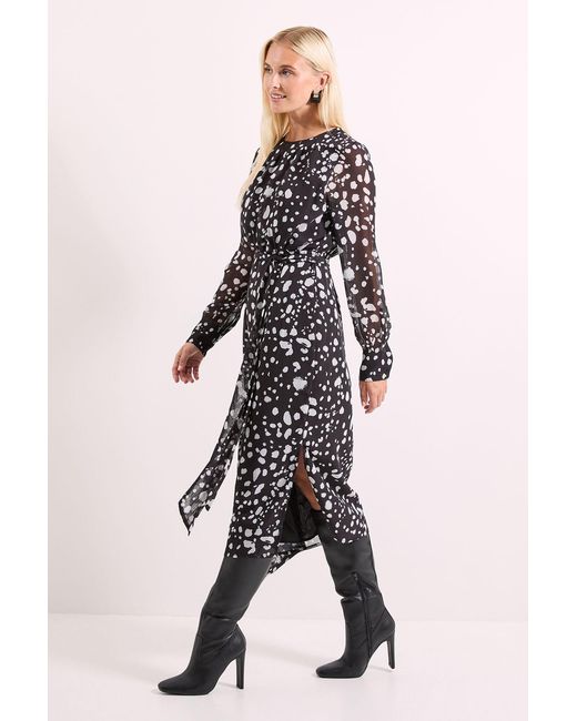 PRINCIPLES Multicolor Mono Spot Pleat Neck Drape Midi Dress