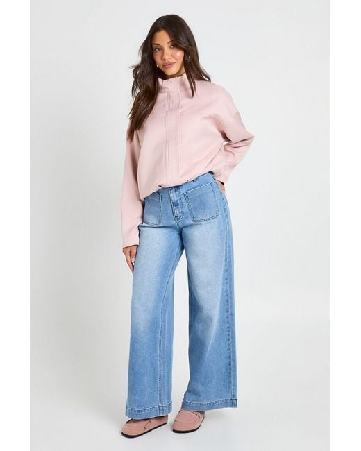 Boohoo Blue High Waist Front Pocket Wide Leg Jean