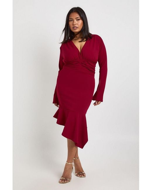 Boohoo Red Plus Asymmetric Plunge Midi Dress