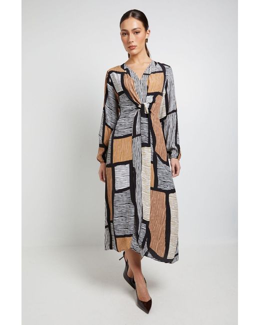 PRINCIPLES White Geo Tie Front Midi Dress