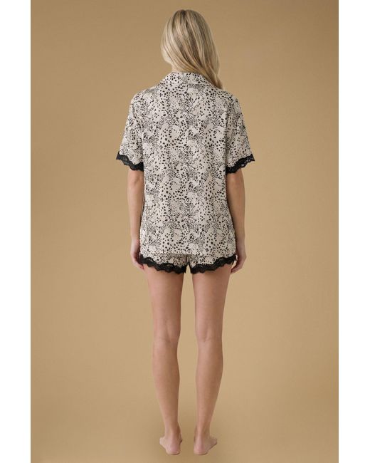 Oasis Natural Leopard Print Lace Trim Nightwear Shorts Set