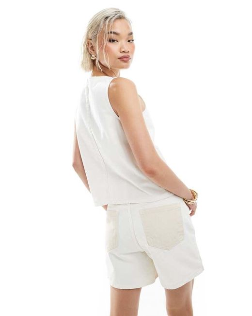 ASOS White Dad Short With Two Tone Panels