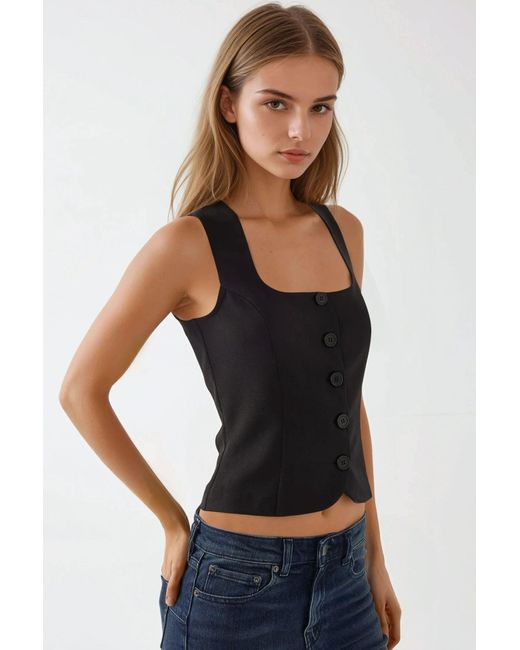 Hiccup Black Fitted Square Collar Waistcoat