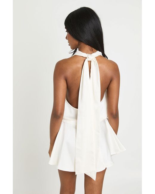 Boohoo White Satin Cowl Neck Flippy Short Playsuit