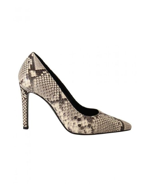 Sofia Metallic Gray Snake Skin Leather Stiletto High Heels Pumps Shoes