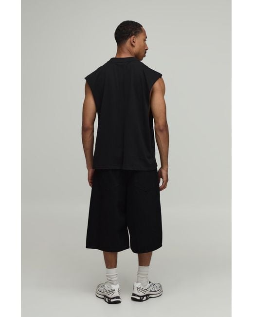 BoohooMAN Black Oversized Boxy Worldwide Print Tank Cotton for men
