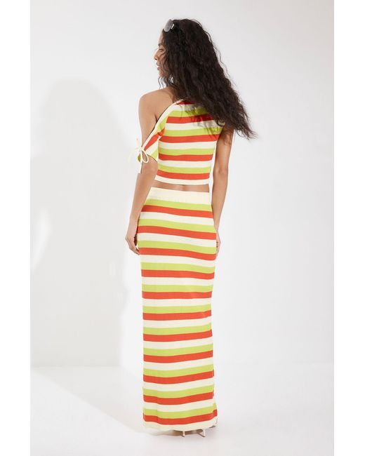 Boohoo Metallic Knitted Asymmetric Shoulder Top And Maxi Skirt Co-Ord