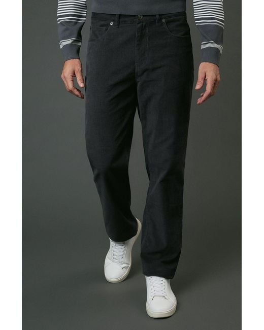 MAINE Black Corduroy Straight Fit 5 Pocket Trousers for men