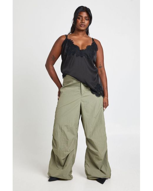 Boohoo Green Plus Nylon Bungee Hem Cargo Trouser