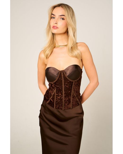 Femme Luxe Brown Mesh Sparkle Corset Top