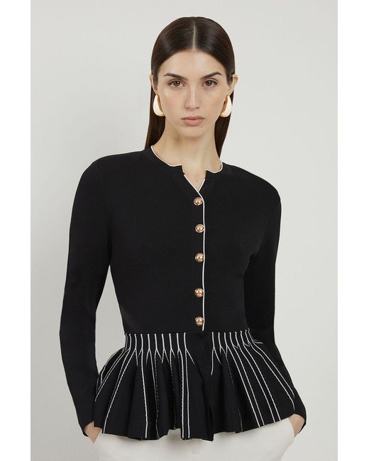 Karen Millen Black Viscose Blend Knit Peplum Jacket