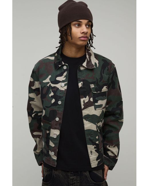 BoohooMAN Black Regular Fit Washed Camo Overshirt for men