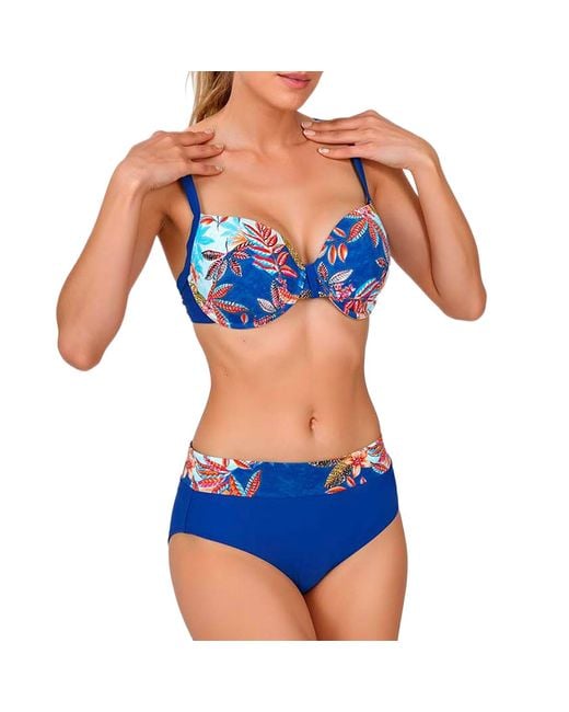 Teleno Blue Bikini With Underwire And High-Waisted Bottoms Tegb1853C