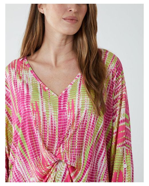Blue Vanilla Pink Twist Front Abstract Long Sleeve Top