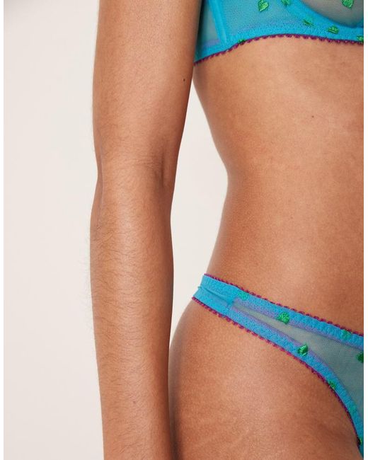 Dora Larsen Blue Nelle Tulle Heart Embroidered Thong