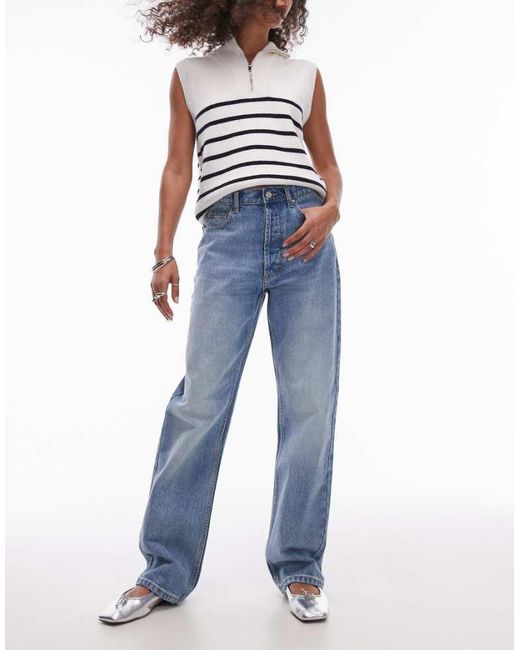 Topshop Unique Blue Kort High Rise Straight Jean