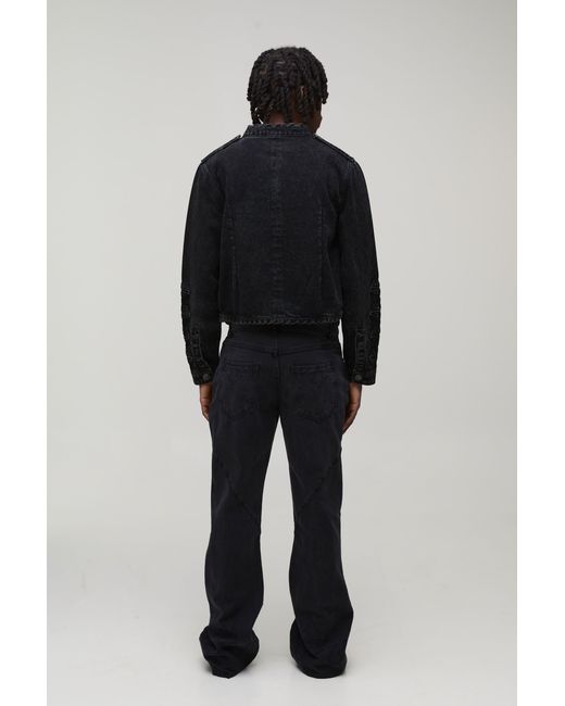 BoohooMAN Black Washed Military Cropped Denim Jacket for men