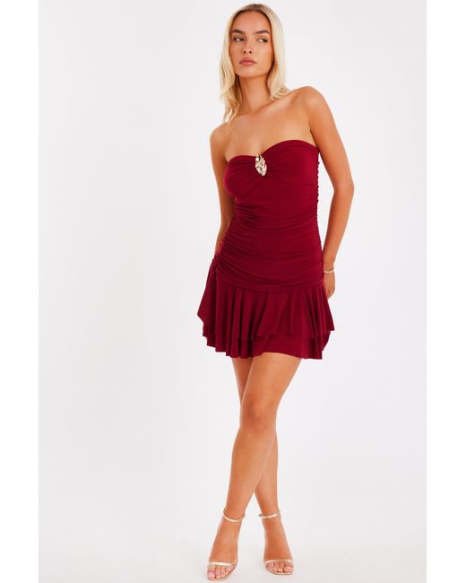 Quiz Red Burgundy Frill Hem Mini Dress