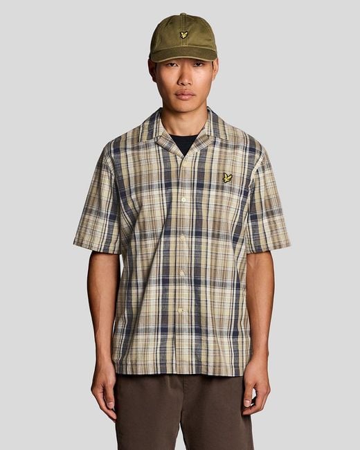 Lyle & Scott Gray Short Sleeve Linen Blend Check Shirt for men