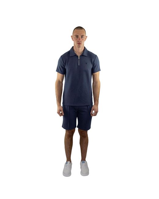 D Rock Blue Polo Shirt & Shorts 2-Piece Summer Outfit for men