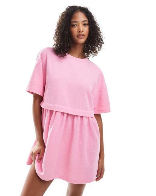 Miss Selfridge Pink Short Sleeve Layered Smock Dress