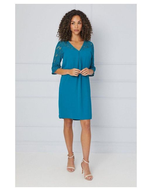 Wallis Blue Lace Ruffle Sleeve Shift Dress