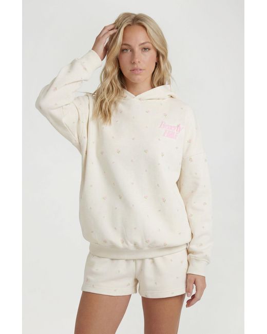 Boohoo Natural Beverly Hills Puff Print Ditsy Hooded Short Tracksuit