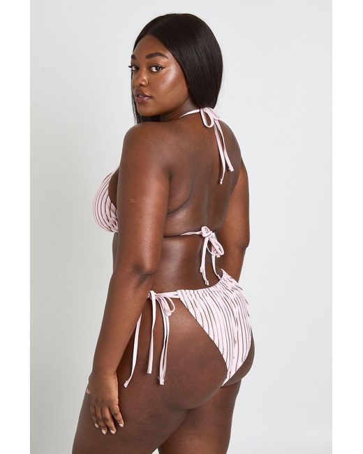 Boohoo Brown Plus Stripe Triangle Bikini Set