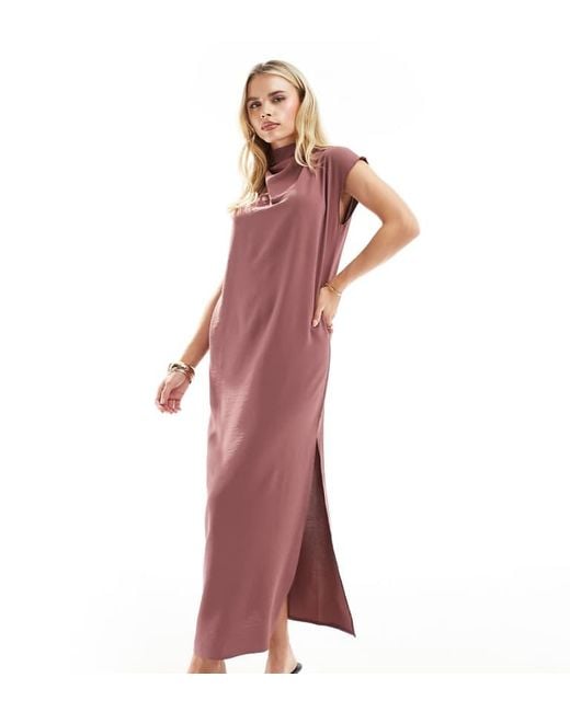 ASOS Red Design High Neck Column Maxi Dress