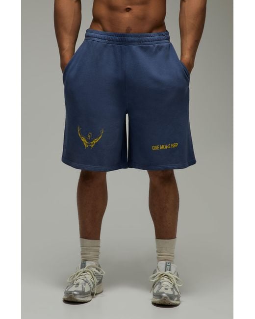 BoohooMAN Blue One More Rep Loose Fit Washed 9Inch Shorts for men