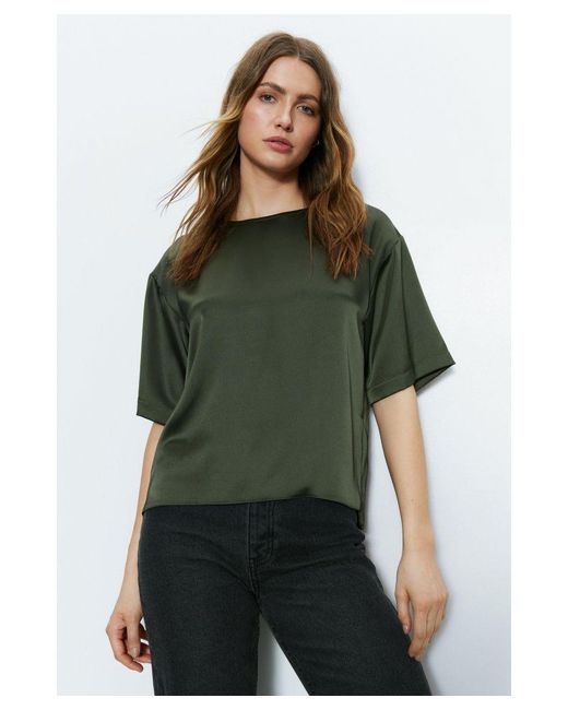 Warehouse Green Relaxed Fit Boxy Satin Tee