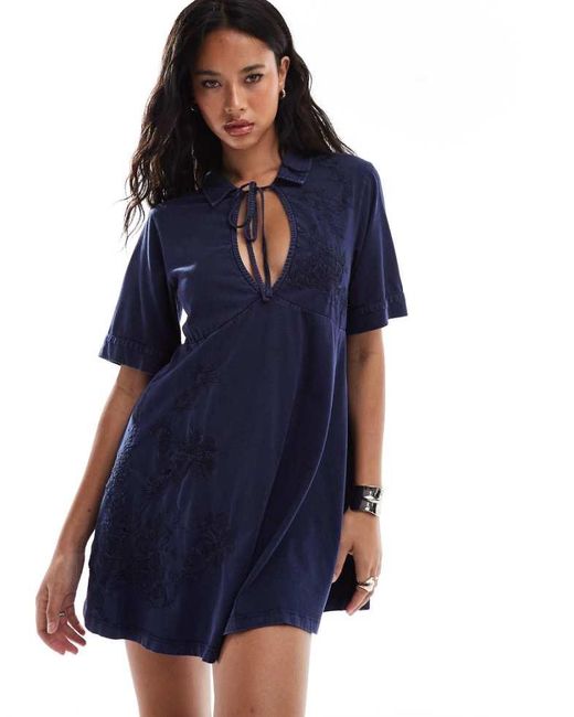ASOS Blue Collared Swing Mini Dress