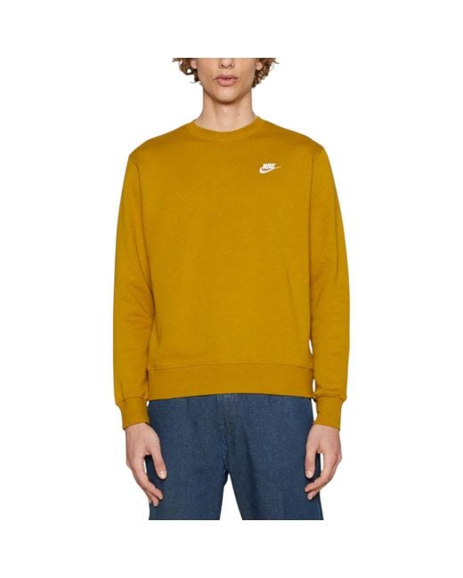 Nike Yellow Bv2662 Sportswear Club Fleece Crew Relax Fit Sweatshirt for men