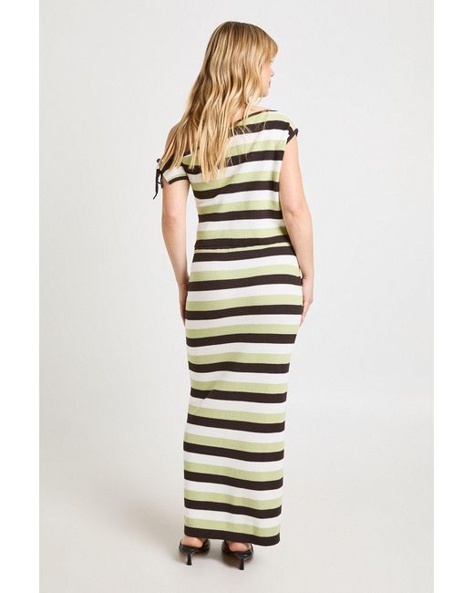Boohoo White Petite Knitted Asymmetric Shoulder Top And Maxi Skirt Co-Ord
