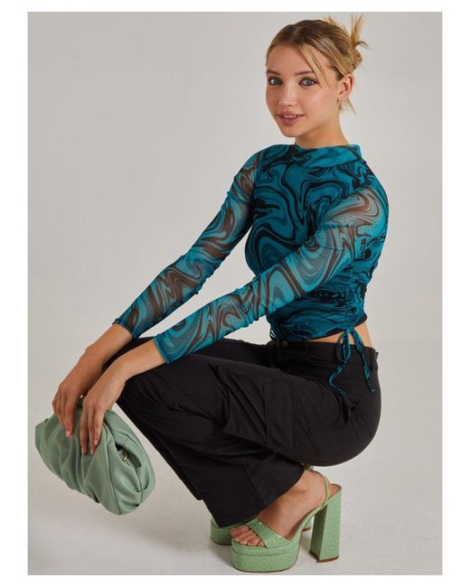 Pink Vanilla Blue Marble Print Long Sleeve Top