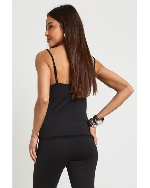 Boohoo Black Double Layer Sculpting Slinky Lace Trim Hook & Eye Cami Top