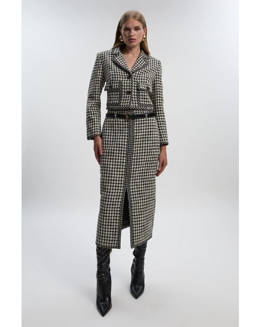 Karen Millen Natural Textured Tweed Belted Tailored Pencil Skirt