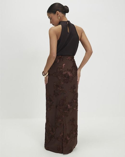 River Island Brown Maxi Skirt Petite Cornelli Elasticated Waist